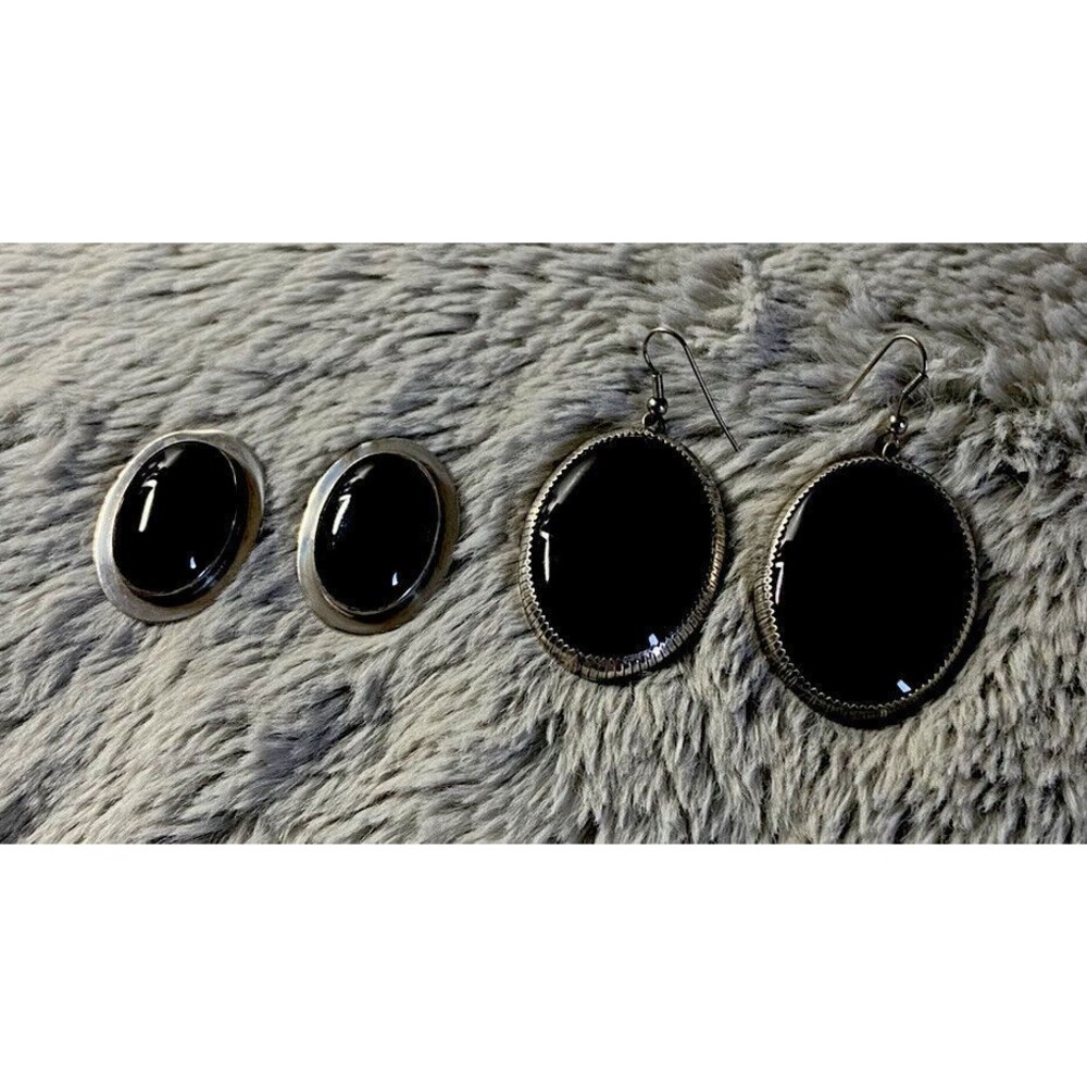 Sterling Silver Black Onyx Earrings - Signed By Jackson